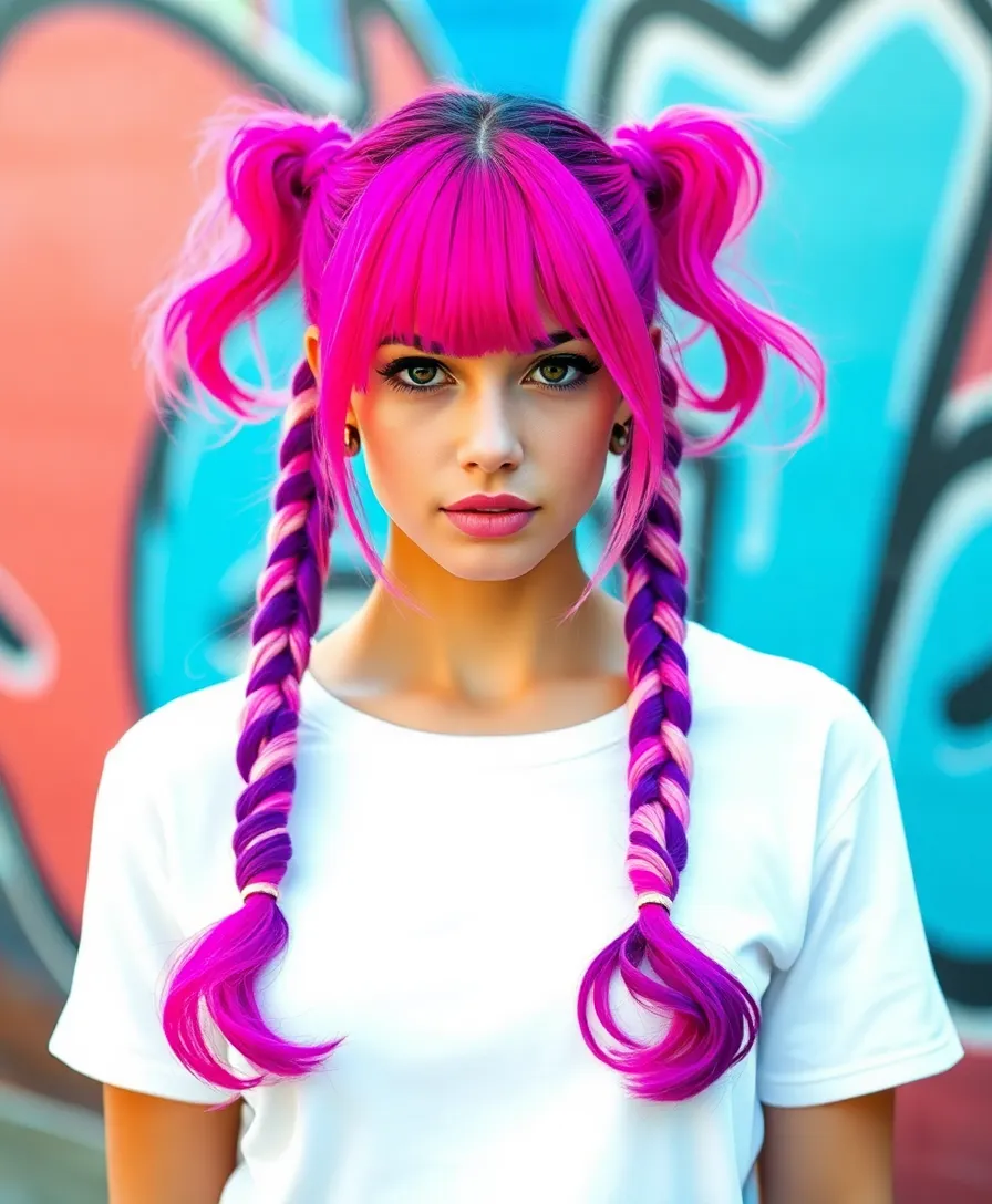 21 Stunning Half Up Pigtails Hairstyles You Will Love - 9. Colorful Ombre Half Up Pigtails