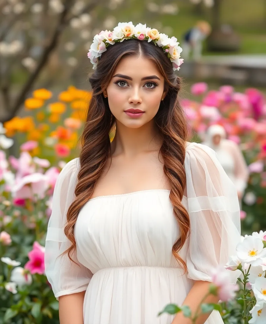 21 Stunning Half Up Pigtails Hairstyles You Will Love - 15. Half Up Pigtails with a Floral Crown