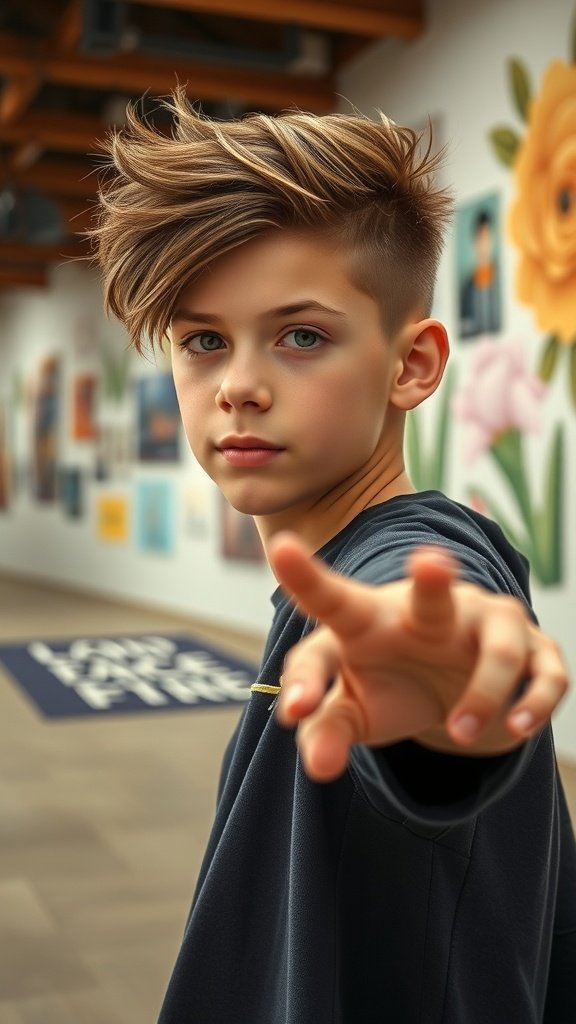 A teenage boy with braided hairstyles, showcasing a unique style.