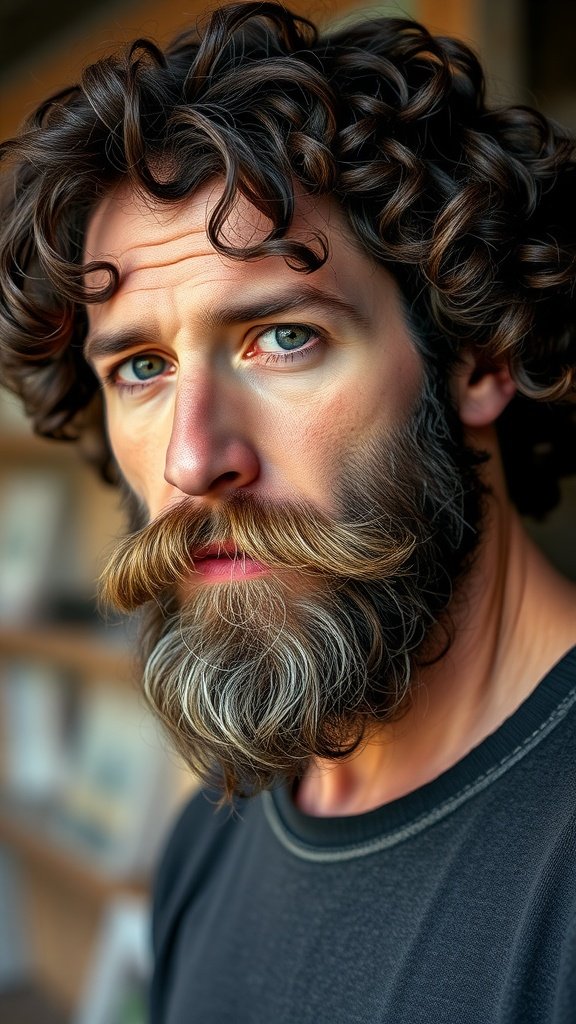 Man with curly hair and a well-groomed beard