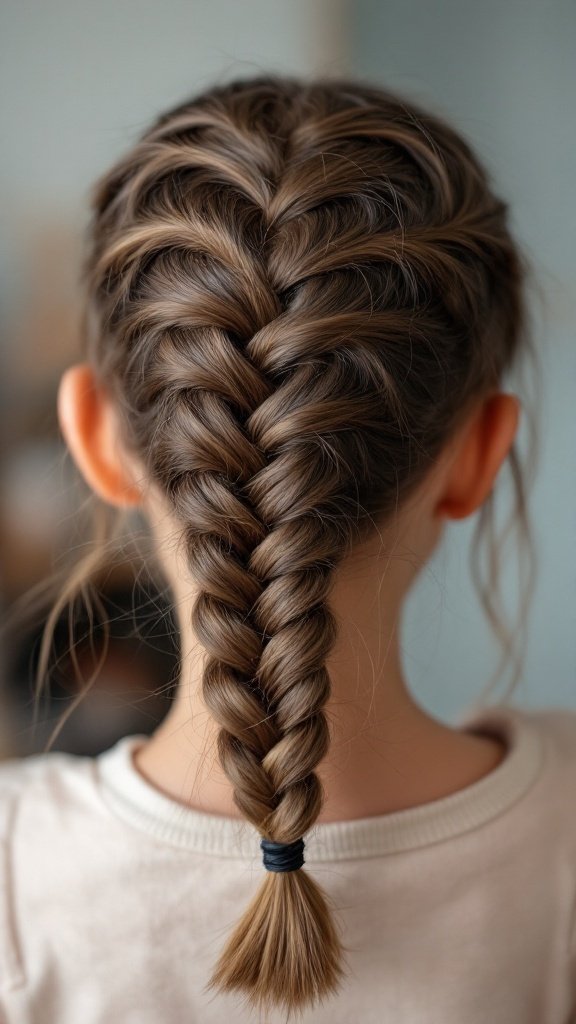 A neatly styled classic French braid on a child's hair.