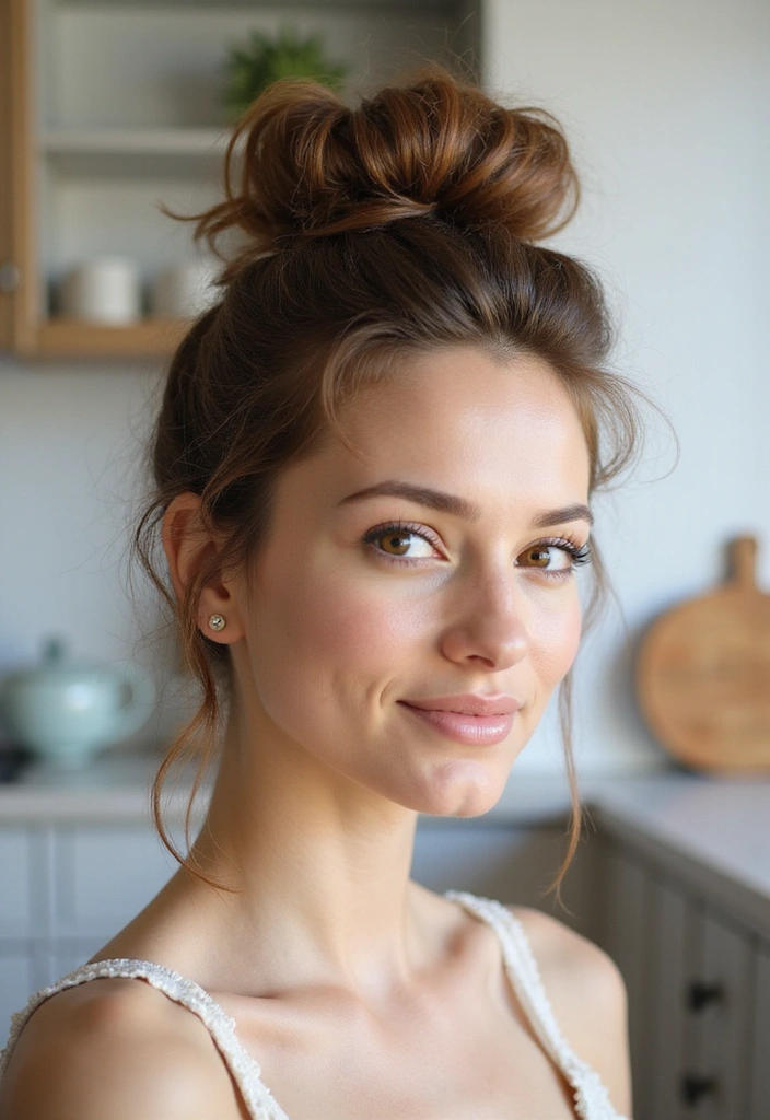 21 Volume-Boosting Round Face Hairstyles That Will Change Your Look Forever (Don’t Skip #11!) - 11. Messy Bun with Volume