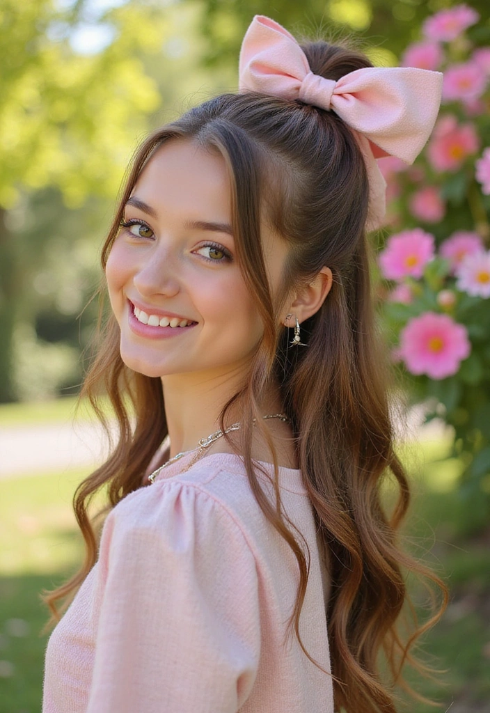 21 Chic Half Up Half Down Hairstyles Perfect for Any Occasion (Wait Until You See #12!) - 8. Half Up Ponytail with Bow