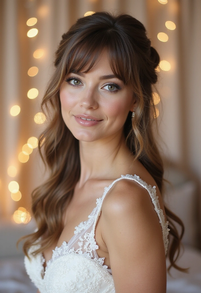 20 Chic Half Up Half Down Wedding Hairstyles to Elevate Your Bridal Look Instantly! - 8. Half Up with Side Swept Bangs