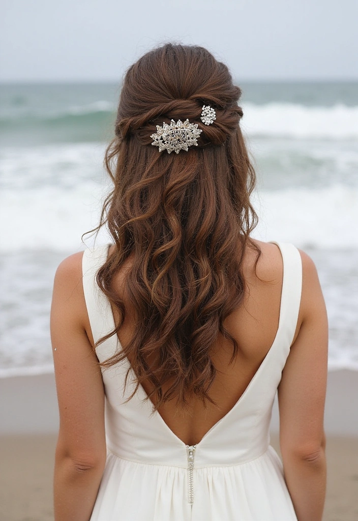 20 Chic Half Up Half Down Wedding Hairstyles to Elevate Your Bridal Look Instantly! - 14. Textured Waves with Accessories