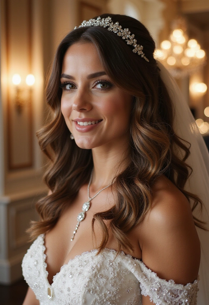 20 Chic Half Up Half Down Wedding Hairstyles to Elevate Your Bridal Look Instantly! - 10. Cascading Curls with Jewels