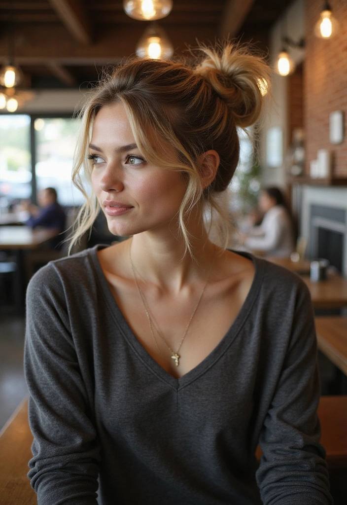 12 Simple Half Up Half Down Hairstyles for Effortless Everyday Glam! - 3. Half Up Messy Bun