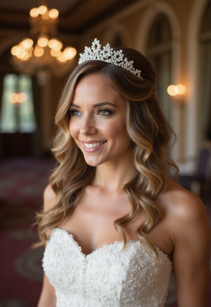 21 Wedding Hairstyles for Long Hair That Will Leave You Breathless! - 15. Cascading Curls with Tiara