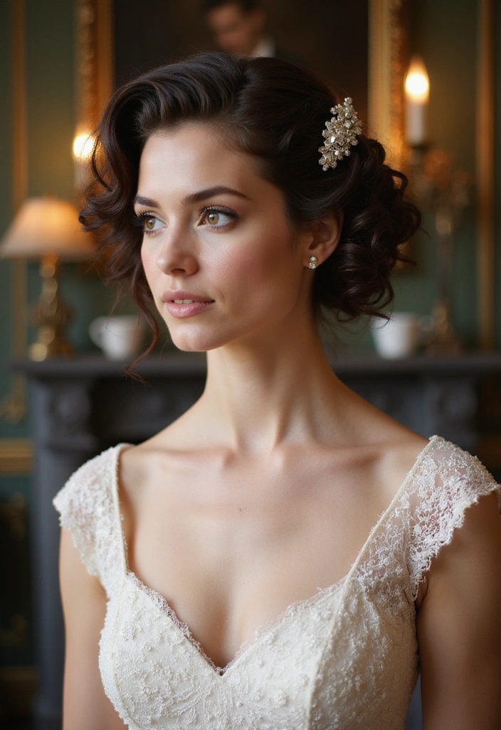 21 Wedding Hairstyles for Long Hair That Will Leave You Breathless! - 17. Curly Updo with Vintage Accessories