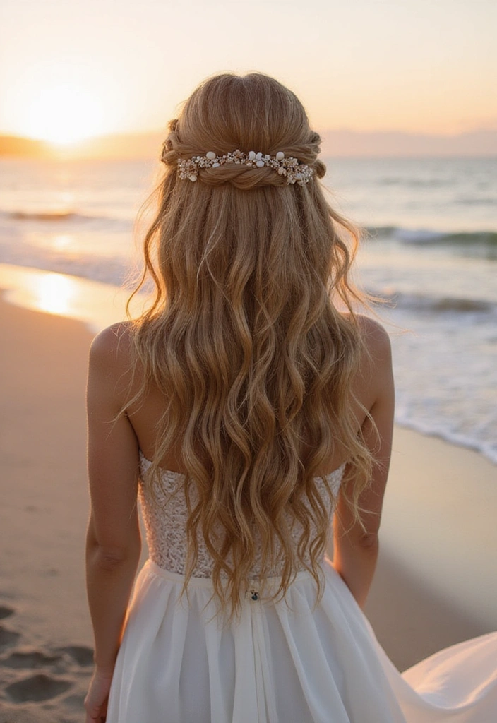 21 Wedding Hairstyles for Long Hair That Will Leave You Breathless! - 13. Beachy Waves with Seashells