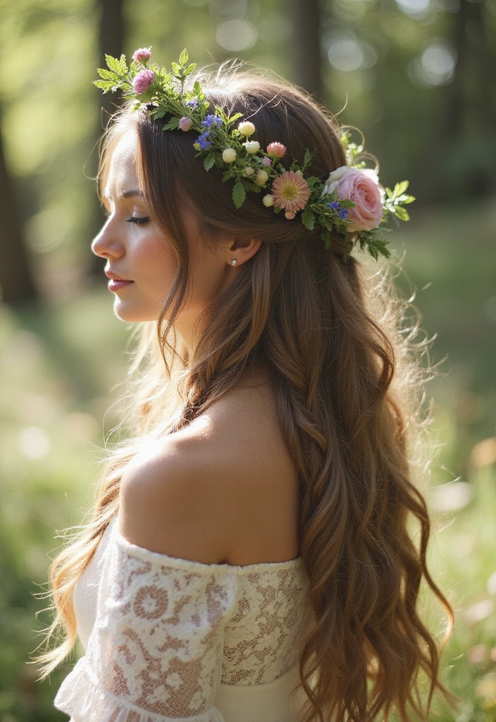 21 Wedding Hairstyles for Long Hair That Will Leave You Breathless! - 6. Floral Crown with Braids