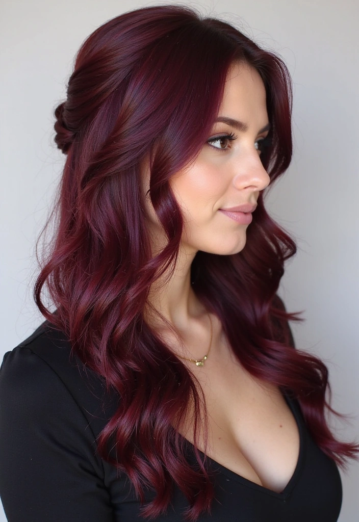 21 Stunning Burgundy Hair Ideas That Will Make You Want to Book a Dye Appointment Today! - 18. Burgundy Twisted Half-Up