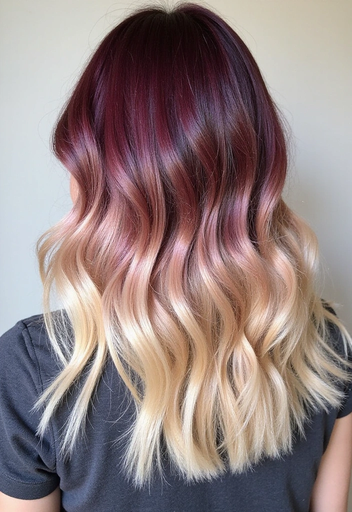 21 Stunning Burgundy Hair Ideas That Will Make You Want to Book a Dye Appointment Today! - 19. Burgundy and Blonde Ombre