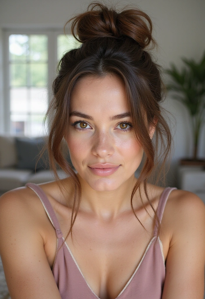 21 Stunning Hairstyles for Medium Length Hair That Will Turn Heads! - 9. Messy Bun Perfection